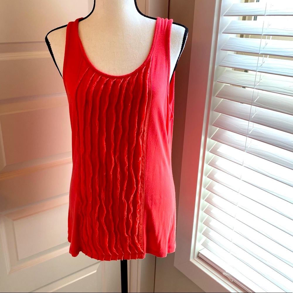 Design History || Coral scoop neck ruffled front tank